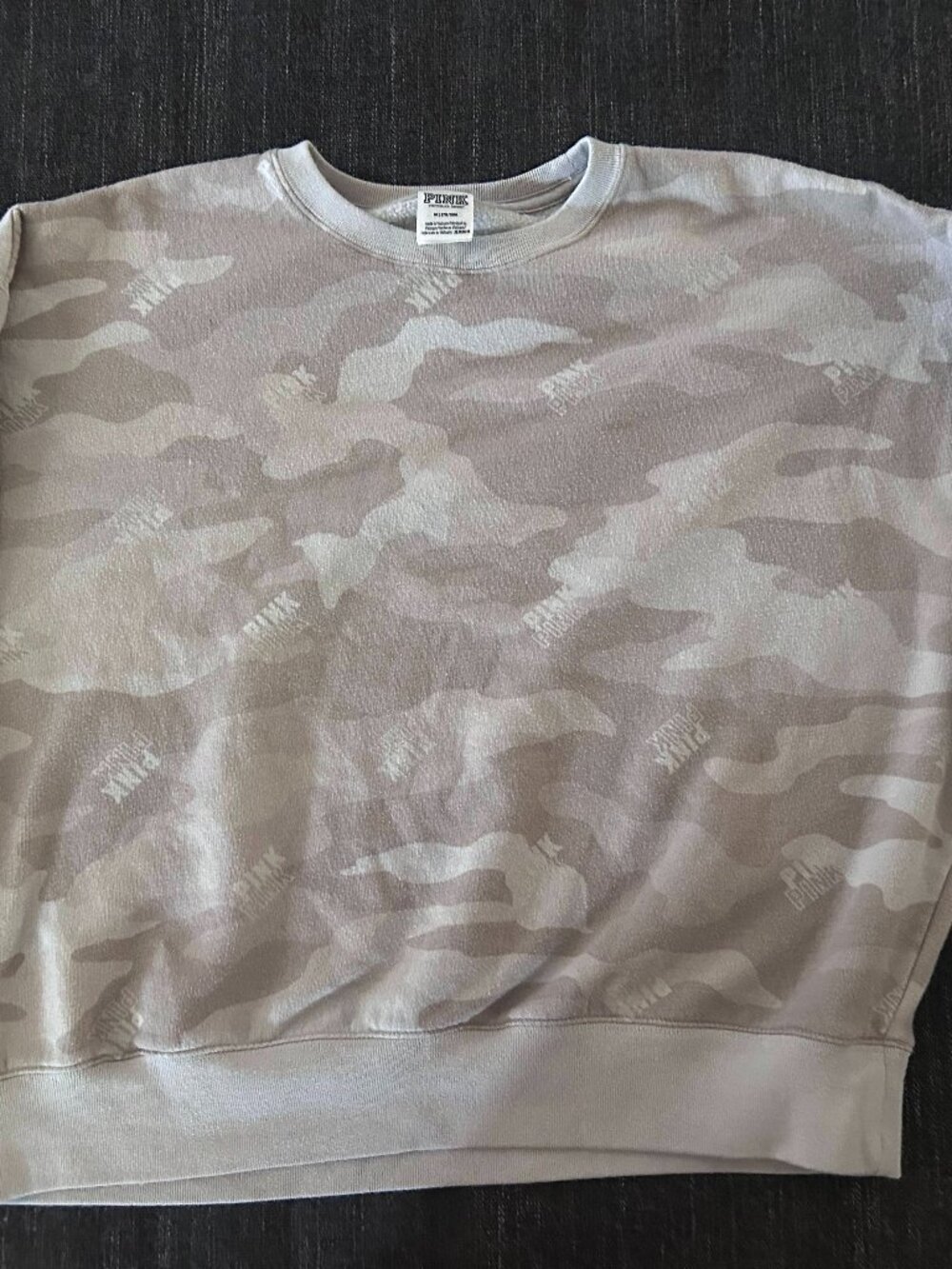 PINK Victoria's Secret Neutral Camo Logo Print Crewneck Sweatshirt Size Medium